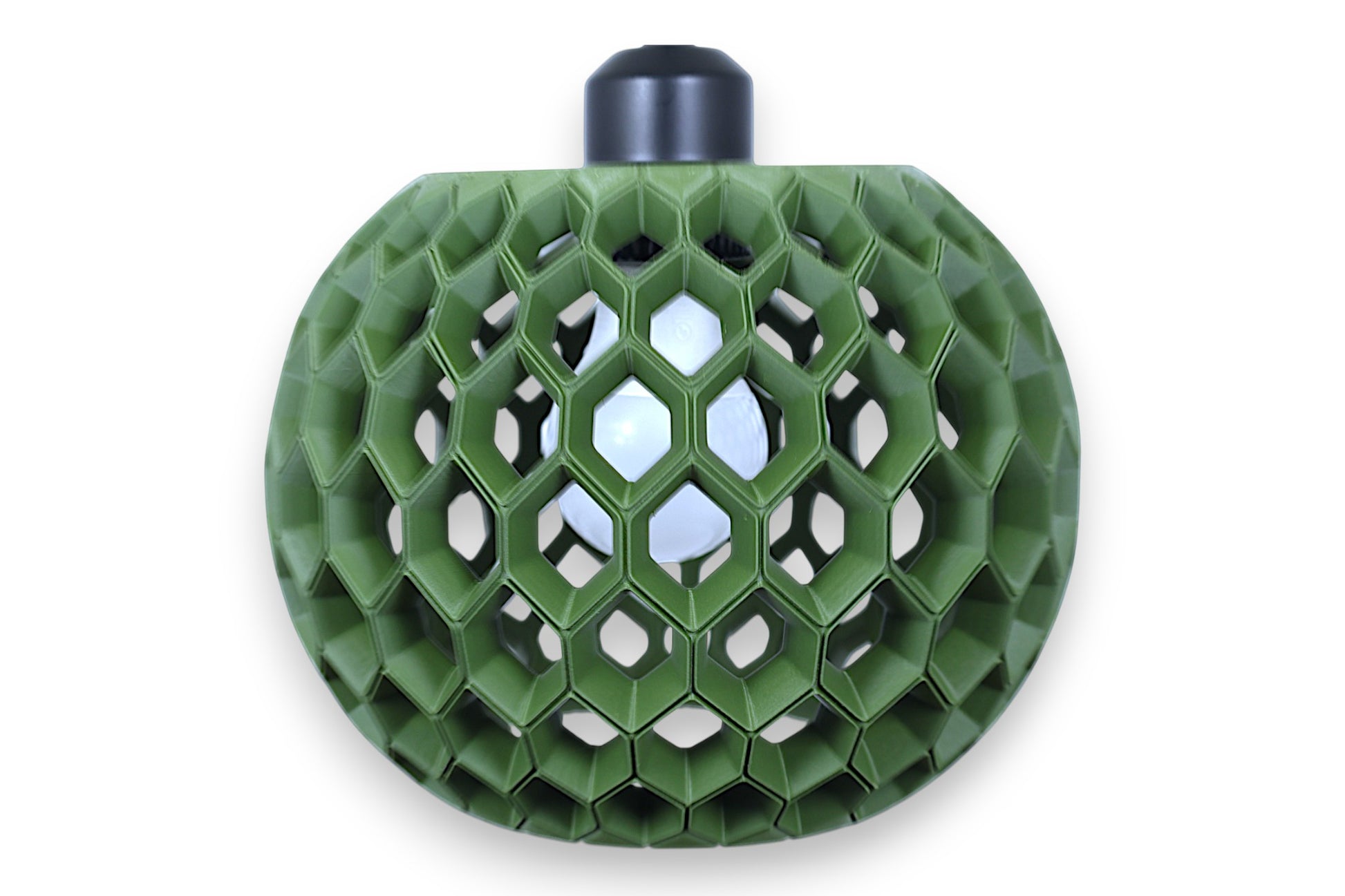 Pendant lamp – 3D printed with green honeycomb shell and interlocking hexagonal pattern, matte finish
