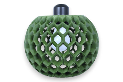 Pendant lamp – 3D printed with green honeycomb shell and interlocking hexagonal pattern, matte finish
