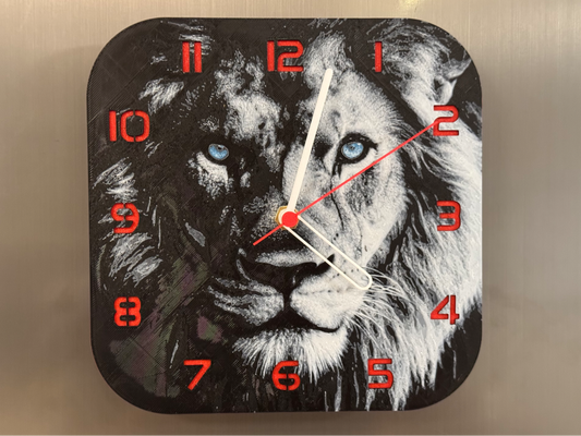 Blue‑Eyed Lion – Square HueForge Clock – Designed by cP3D