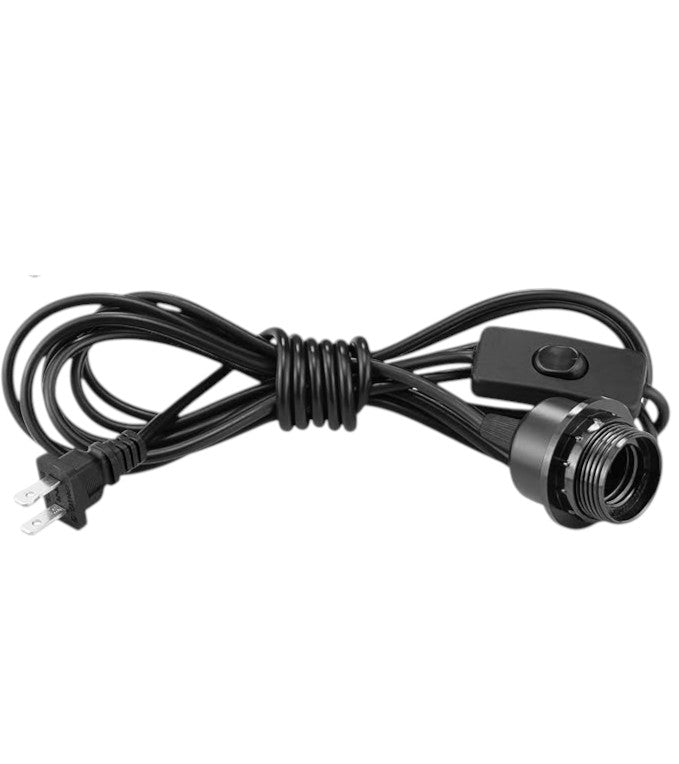 Plug-in hanging light kit – black E26/E27 socket with coiled 12FT cord, inline switch, and two-prong plug, shown unplugged