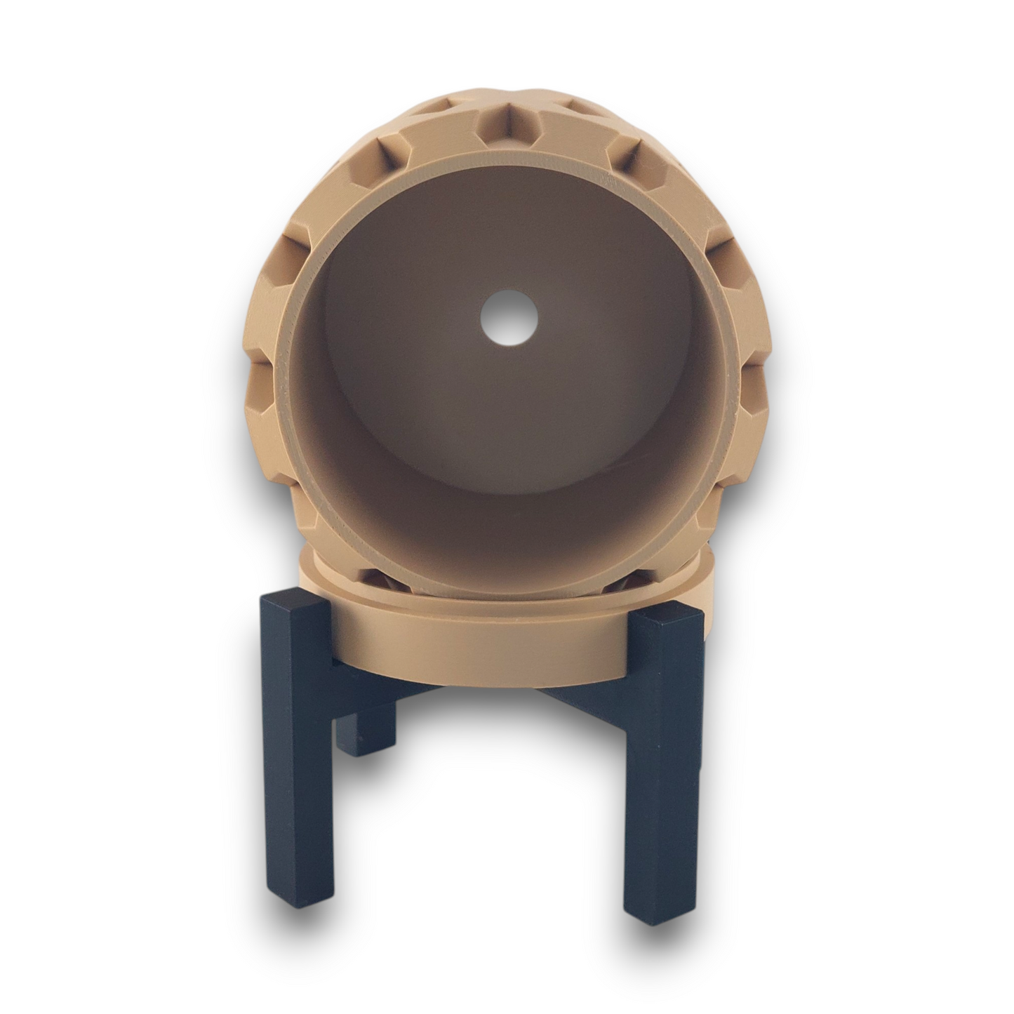 diamond-textured planter on black four-legged stand