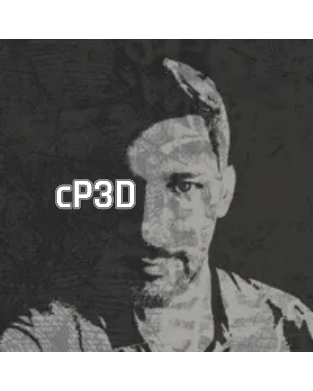 Black and white image with 'cP3D' text overlay
